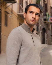 Load image into Gallery viewer, N.Peal Men's Temple Jacquard Half Zip Cashmere Jumper Vintage Khaki Green