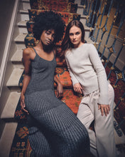 Load image into Gallery viewer, N.Peal Women's Plated Lurex Rib Cashmere Dress Silver Grey Sparkle