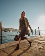 Load image into Gallery viewer, N.Peal Women's Herringbone Long Cashmere Cardigan Taupe Brown