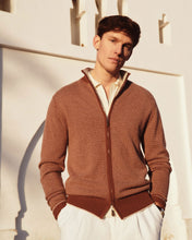 Load image into Gallery viewer, N.Peal Men's Knightsbridge Birdseye Full Zip Cashmere Jumper Terracotta Brown