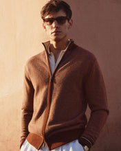 Load image into Gallery viewer, N.Peal Men's Knightsbridge Birdseye Full Zip Cashmere Jumper Terracotta Brown