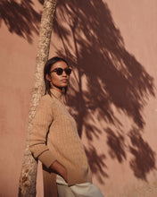 Load image into Gallery viewer, N.Peal Women's Esme Cable Mock Neck Cashmere Jumper Sahara Brown
