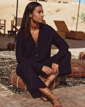 Load image into Gallery viewer, N.Peal Women's Wave Stitch Cashmere Silk Trouser Navy Blue