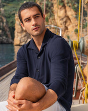 Load image into Gallery viewer, N.Peal Men's Cuban Cotton Blend Collar Overshirt Navy Blue