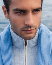 Load image into Gallery viewer, N.Peal Men's Two Tone Cable Half Zip Cashmere Jumper Cornflower Blue