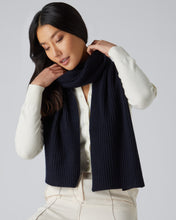 Load image into Gallery viewer, N.Peal Unisex Short Ribbed Cashmere Scarf Navy Blue