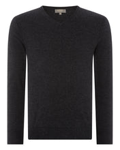 Load image into Gallery viewer, N.Peal Men's Conduit Fine Gauge Cashmere V Neck Jumper Dark Charcoal Grey