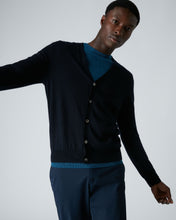 Load image into Gallery viewer, N.Peal Men's Curzon Fine Gauge Cashmere Cardigan Navy Blue