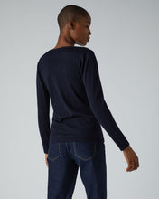 Load image into Gallery viewer, N.Peal Women's Imogen Superfine Cashmere V Neck Jumper Navy Blue