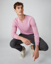 Load image into Gallery viewer, N.Peal Men's The Burlington V Neck Cashmere Jumper Flamingo Pink