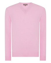 Load image into Gallery viewer, N.Peal Men's The Burlington V Neck Cashmere Jumper Flamingo Pink