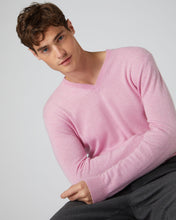 Load image into Gallery viewer, N.Peal Men's The Burlington V Neck Cashmere Jumper Flamingo Pink
