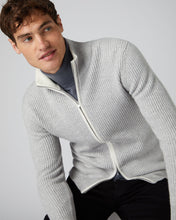 Load image into Gallery viewer, N.Peal Men's Ribbed Zip Through Cashmere Cardigan Fumo Grey