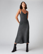 Load image into Gallery viewer, N.Peal Women's Plated Lurex Rib Cashmere Dress Silver Grey Sparkle