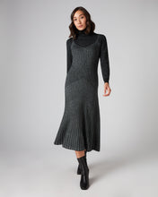 Load image into Gallery viewer, N.Peal Women's Plated Lurex Rib Cashmere Dress Silver Grey Sparkle
