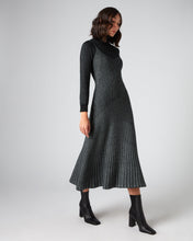 Load image into Gallery viewer, N.Peal Women's Plated Lurex Rib Cashmere Dress Silver Grey Sparkle
