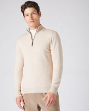 Load image into Gallery viewer, N.Peal Men's The Carnaby Half Zip Cashmere Jumper Heather Beige Brown