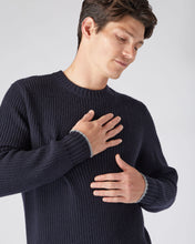 Load image into Gallery viewer, N.Peal Men's Chunky Rib Cashmere Jumper Navy Blue