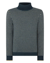 Load image into Gallery viewer, N.Peal Men's Stitch Pattern Roll Neck Cashmere Jumper Grigio Blue