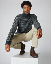 Load image into Gallery viewer, N.Peal Men's Stitch Pattern Roll Neck Cashmere Jumper Grigio Blue
