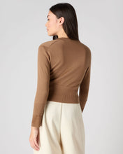 Load image into Gallery viewer, N.Peal Women's Darcie Superfine Cashmere Cropped Cardigan Dark Camel Brown