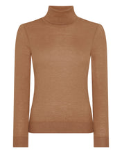 Load image into Gallery viewer, N.Peal Women's Margot Superfine Cashmere Roll Neck Jumper Dark Camel Brown