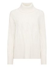 Load image into Gallery viewer, N.Peal Women's Relaxed Cable Roll Neck Cashmere Jumper New Ivory White