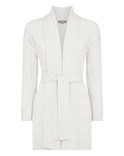 Load image into Gallery viewer, N.Peal Women's Cable Belted Cashmere Cardigan Pebble Grey