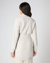 Load image into Gallery viewer, N.Peal Women's Cable Belted Cashmere Cardigan Pebble Grey