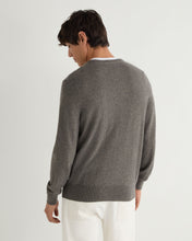 Load image into Gallery viewer, N.Peal Men's Oxford Round Neck Cashmere Jumper Wood Smoke Brown