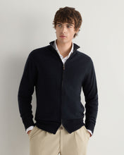 Load image into Gallery viewer, N.Peal Men's Knightsbridge Birdseye Full Zip Cashmere Jumper Navy Blue
