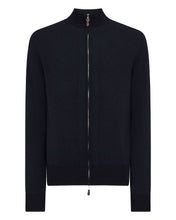 Load image into Gallery viewer, N.Peal Men's Knightsbridge Birdseye Full Zip Cashmere Jumper Navy Blue
