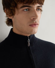 Load image into Gallery viewer, N.Peal Men's Knightsbridge Birdseye Full Zip Cashmere Jumper Navy Blue
