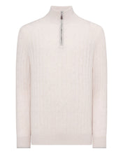 Load image into Gallery viewer, N.Peal Men's Albemarle Cable Half Zip Cashmere Jumper Frost White