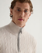 Load image into Gallery viewer, N.Peal Men's Albemarle Cable Half Zip Cashmere Jumper Frost White