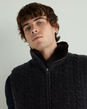Load image into Gallery viewer, N.Peal Men's Dolomiti Cable Fur Gilet Granite Blue