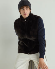 Load image into Gallery viewer, N.Peal Men's Dolomiti Cable Fur Gilet Granite Blue