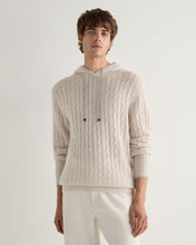 Load image into Gallery viewer, N.Peal Men's Fitzrovia Cable Cashmere Hoodie Frost White