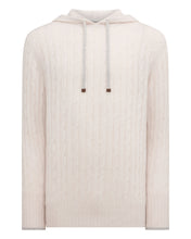 Load image into Gallery viewer, N.Peal Men's Fitzrovia Cable Cashmere Hoodie Frost White