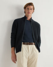 Load image into Gallery viewer, N.Peal Men's Lambeth Two Tone Rib Full Zip Cashmere Cardigan Navy Blue