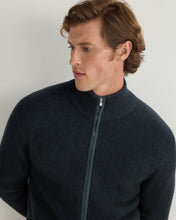 Load image into Gallery viewer, N.Peal Men's Lambeth Two Tone Rib Full Zip Cashmere Cardigan Navy Blue