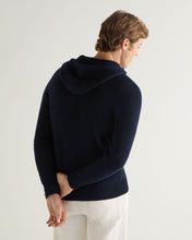 Load image into Gallery viewer, N.Peal Men's Balham Rib Hooded Cashmere Jumper Navy Blue Melange