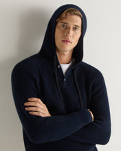 Load image into Gallery viewer, N.Peal Men's Balham Rib Hooded Cashmere Jumper Navy Blue Melange