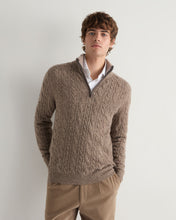 Load image into Gallery viewer, N.Peal Men's Fur Trim Half Zip Cashmere Jumper Heather Hazel Brown