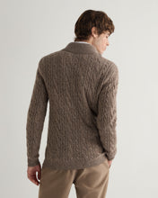 Load image into Gallery viewer, N.Peal Men's Fur Trim Half Zip Cashmere Jumper Heather Hazel Brown