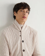 Load image into Gallery viewer, N.Peal Men's Garrick Shawl Cable Cashmere Cardigan Frost White