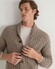 Load image into Gallery viewer, N.Peal Men's Garrick Shawl Cable Cashmere Cardigan Heather Hazel Brown