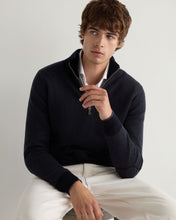 Load image into Gallery viewer, N.Peal Men's Fur Trim Half Zip Cashmere Jumper Navy Blue