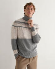 Load image into Gallery viewer, N.Peal Men's Jacquard Roll Neck Cashmere Jumper Frost White