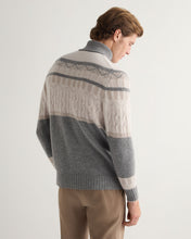 Load image into Gallery viewer, N.Peal Men's Jacquard Roll Neck Cashmere Jumper Frost White